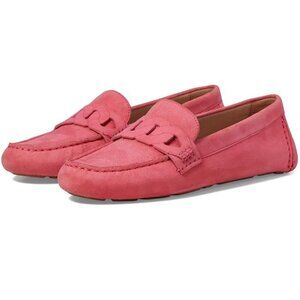 Cole Haan Evelyn Driver Loafer Slip on Flats Size 8 Rose Pink Suede Chain NEW